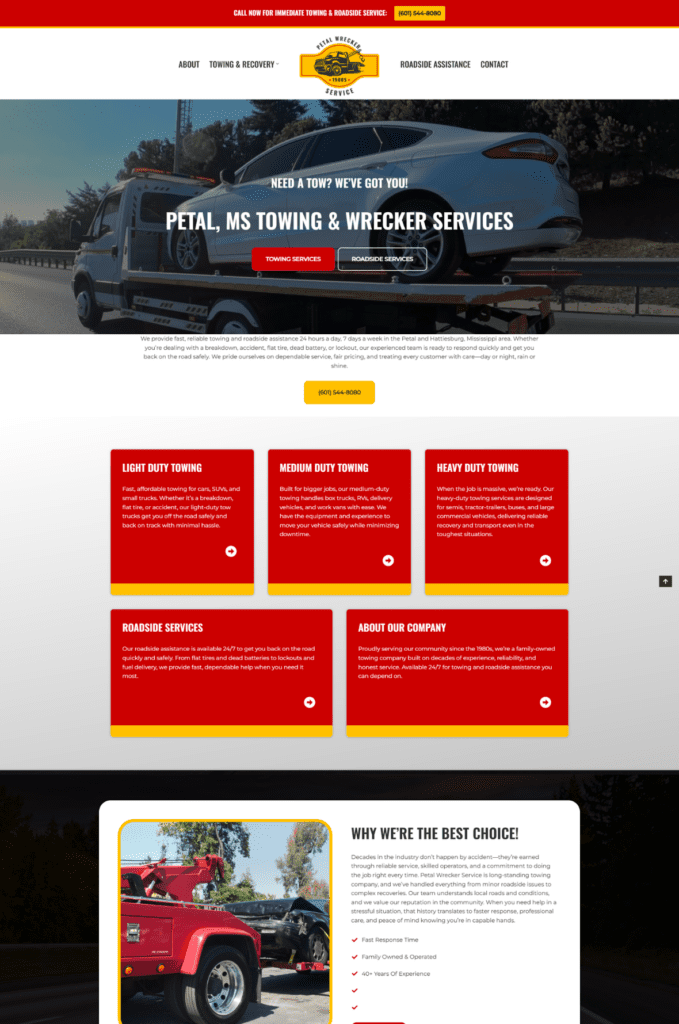 Petal Wrecker Service website